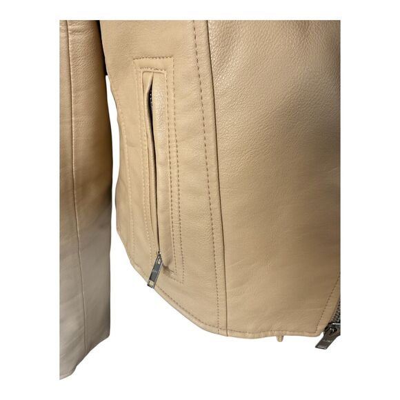Abercrombie & Fitch Women's Vegan Leather Moto ShortJacket Light Tan Nubuck Sz S - Picture 10 of 16